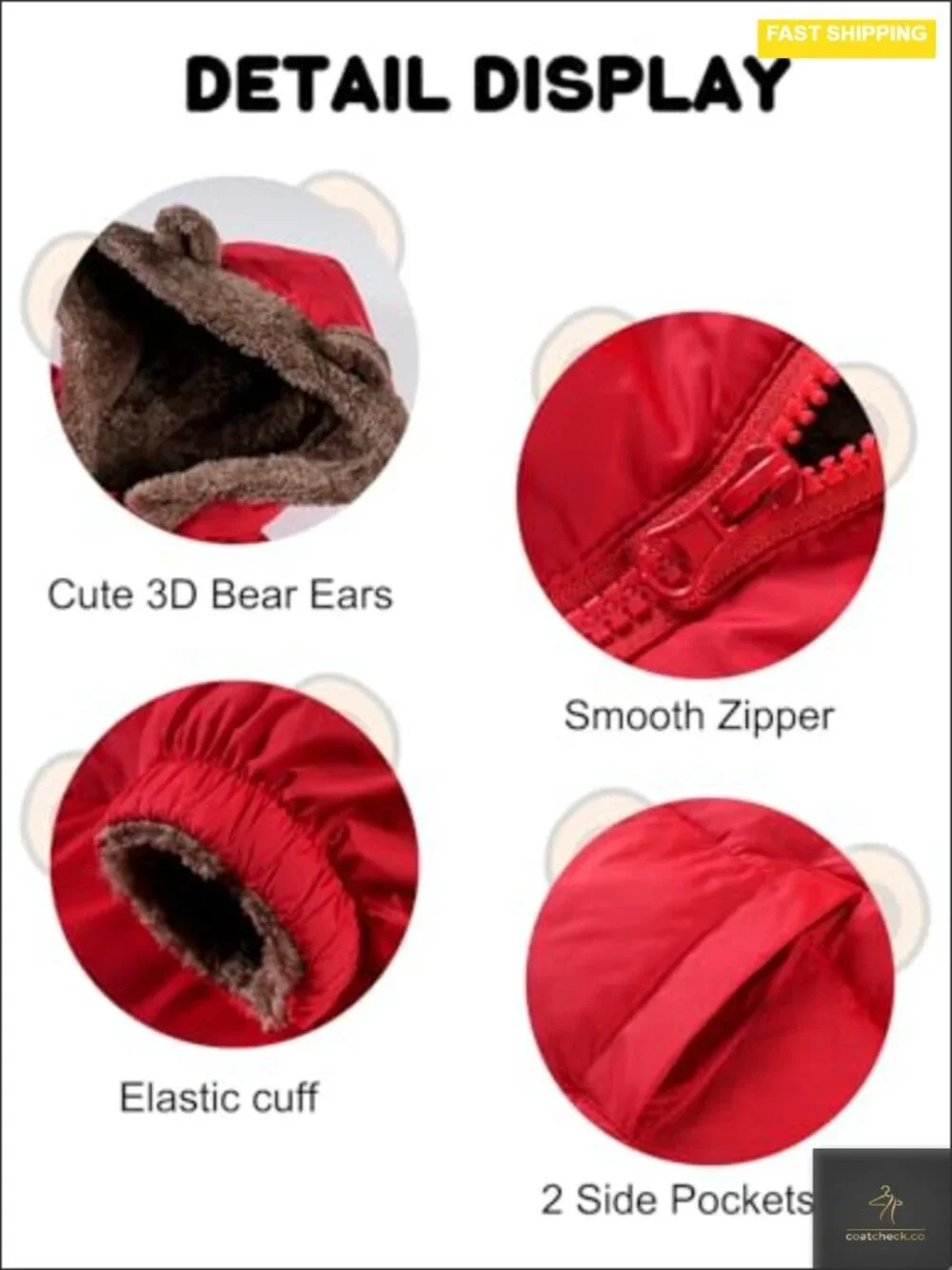 Toddler Fleece Teddy Bear Hooded Winter Jacket for Boys Girls 1-6T